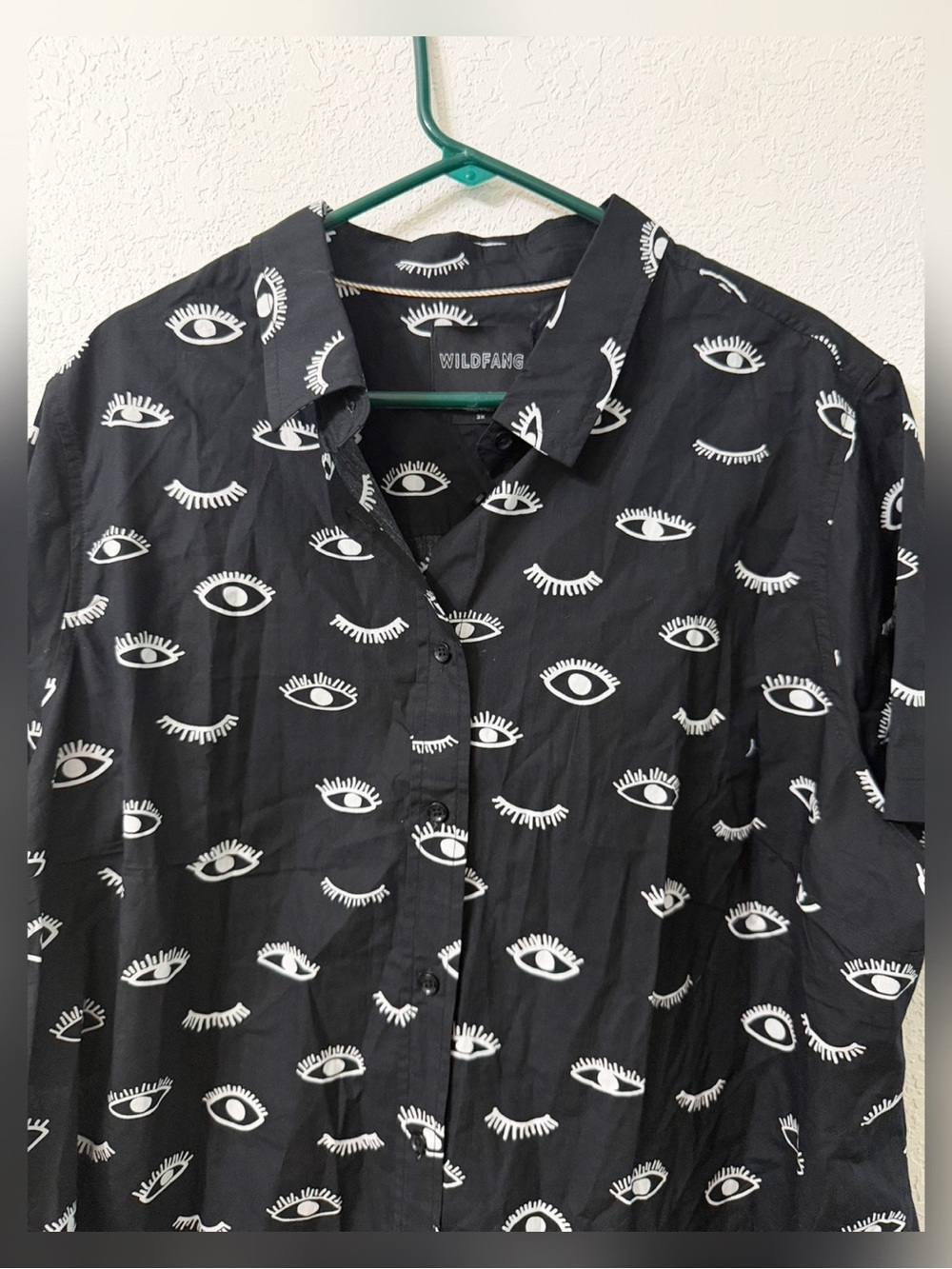 Wildfang THE ESSENTIAL BUTTON UP Short-Sleeve Black Eye-Print Size 3X - Picture 3 of 11